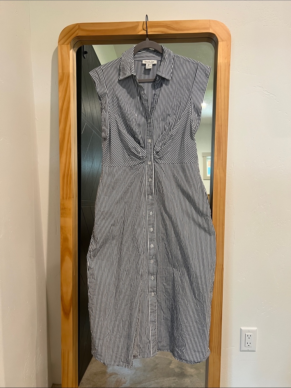 Rachel Zoe Navy and White Striped Midi Shirt Dress